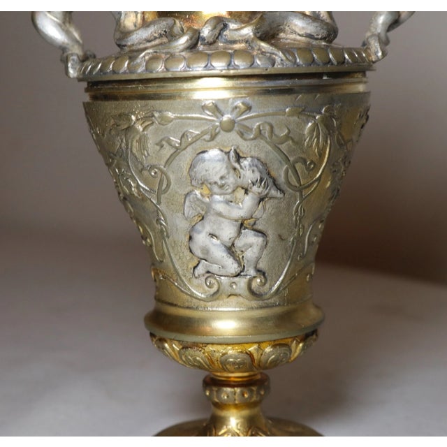Metal Antique 1800's Ornate Auguste Delafontaine Bronze Silver Gold Urn Pen Inkwell For Sale - Image 7 of 12
