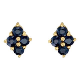 Teardrop Sapphire Studs with Diamond Accent 14K Yellow Gold, 2 Pieces For Sale