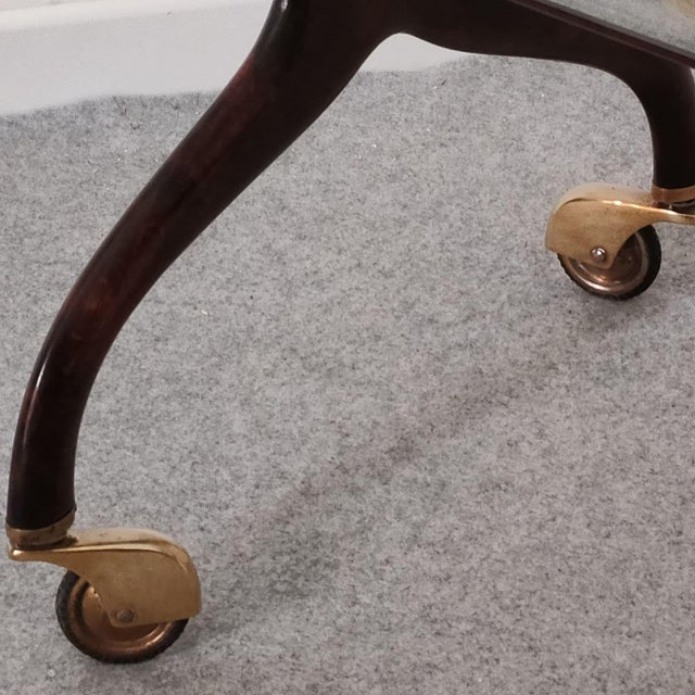 1950s Italian Wood, Glass and Brass Bar Cart With Magazine Rack, Attributed to Cesare Lacca For Sale - Image 9 of 11