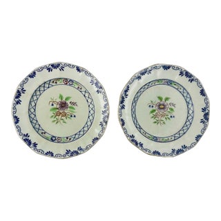 Pair Antique Adams England Calyx Ware Hand Painted Floral Saucers / Dishes For Sale
