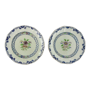 Pair Antique Adams England Calyx Ware Hand Painted Floral Saucers / Dishes