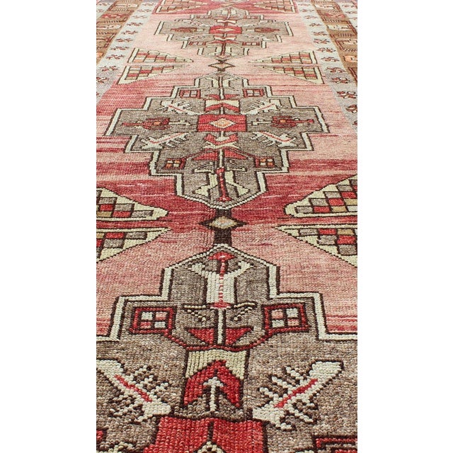 Vintage Turkish Oushak Long Runner With Rose and Pink 4'2" X 14'0" For Sale - Image 4 of 9