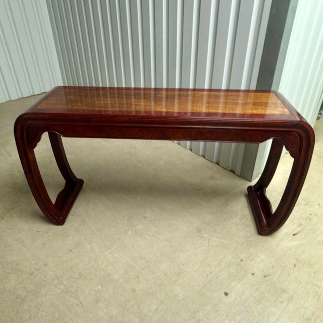Chinoiserie 1980s Henredon Burl Faux Tortoiseshell Ming Console Table For Sale - Image 3 of 16