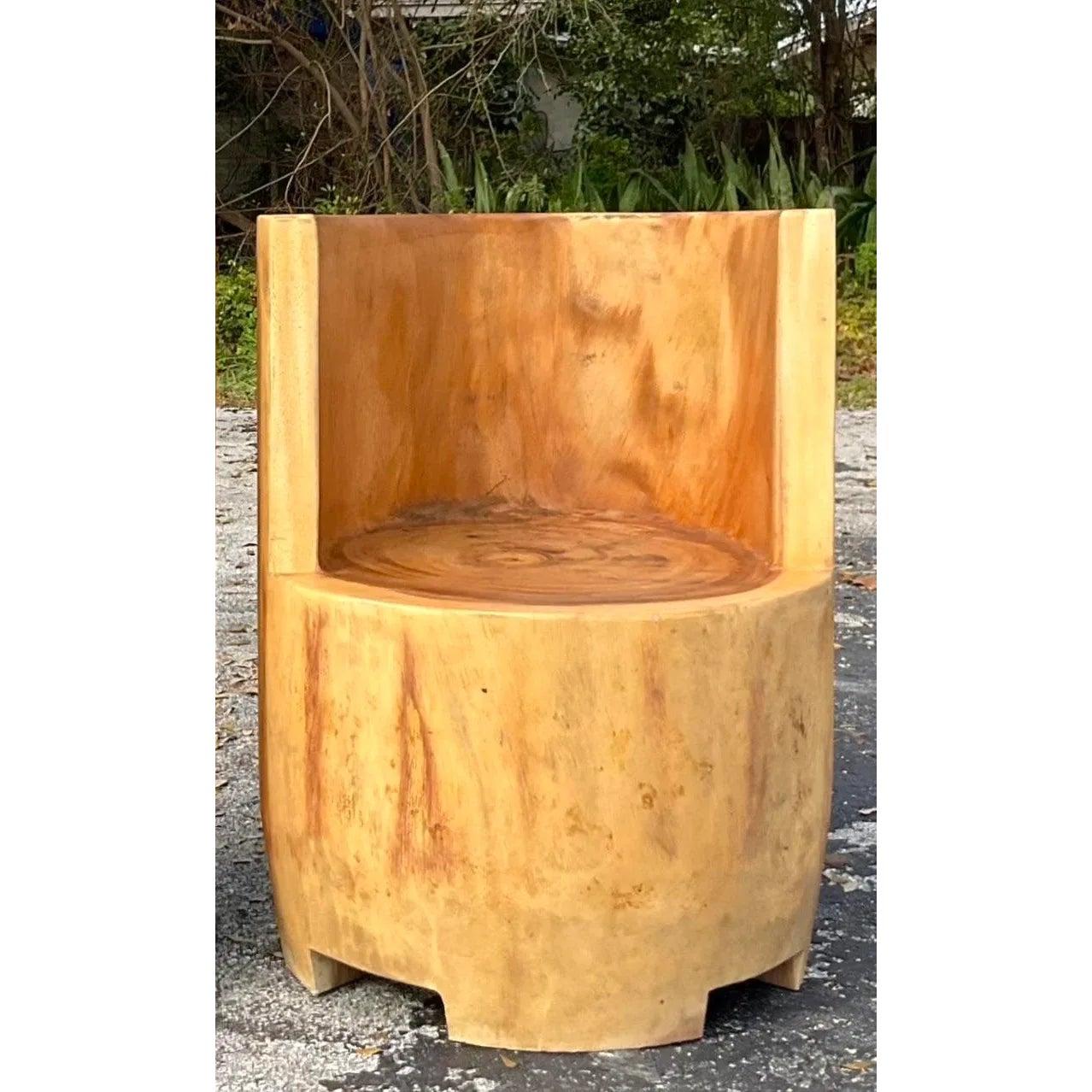 Vintage Boho Carved Tree Trunk Chair - Detail view