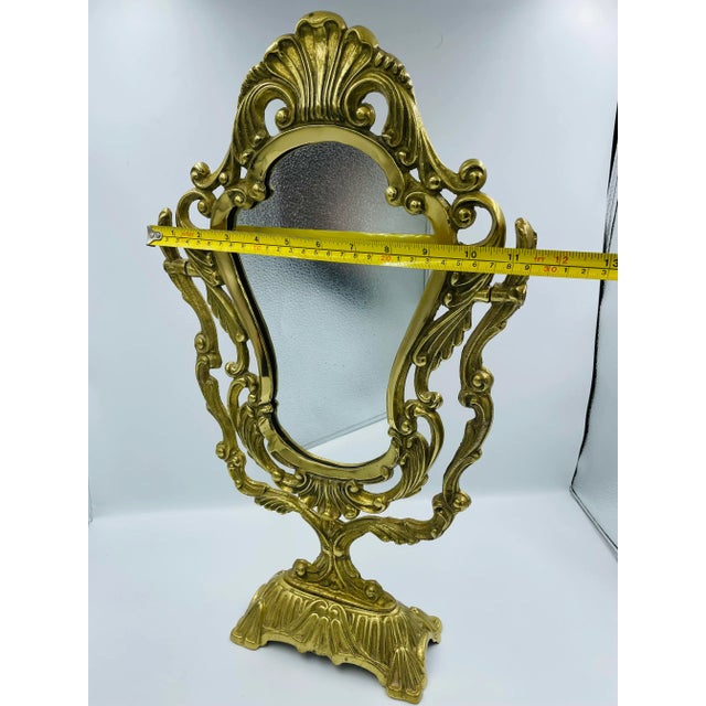 Late 20th Century Heavy Brass Classical-Style Vanity Mirror For Sale - Image 10 of 12