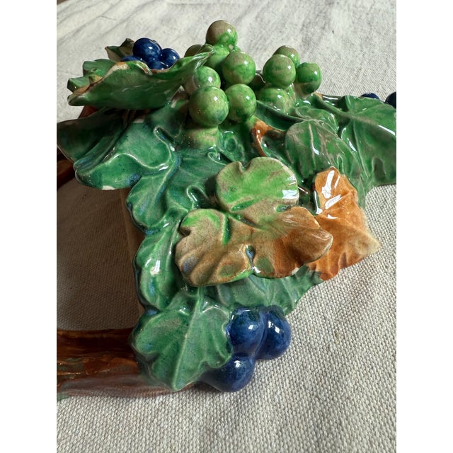 Vintage Majolica-Style Grapevine Wall Pocket For Sale - Image 10 of 16