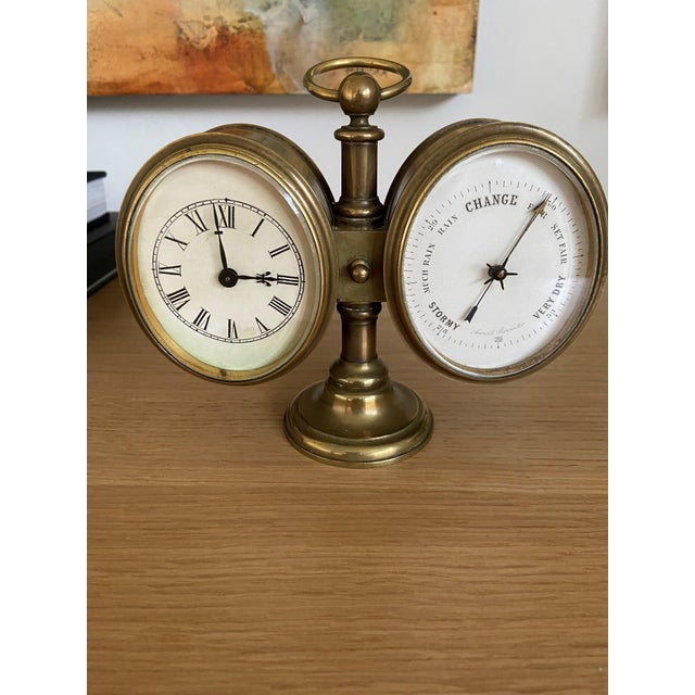 Gold Antique Brass-Cased Desk Clock and Aneroid Barometer C. 1870 - Architectural and Twin-Dial Instrument For Sale - Image 8 of 9