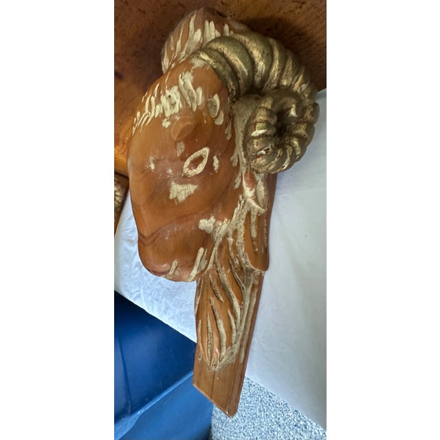 Rustic European Carved Rams Head Wall Shelf For Sale - Image 3 of 12