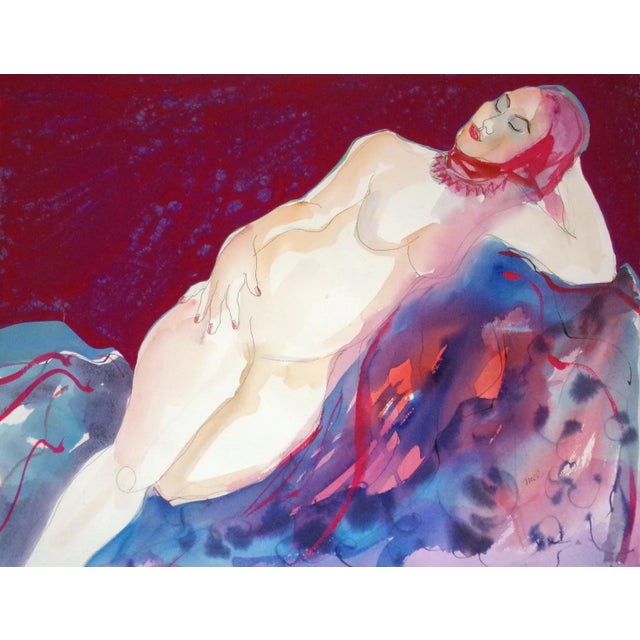 Contemporary 1990s Reclining Figurative Female Nude Watercolor Painting by Mel Carter, Framed For Sale - Image 3 of 7