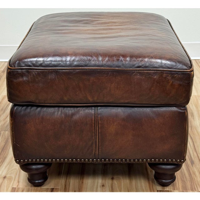 Vintage Bernhardt Tufted Leather Writers Chair With Ottoman For Sale - Image 15 of 18