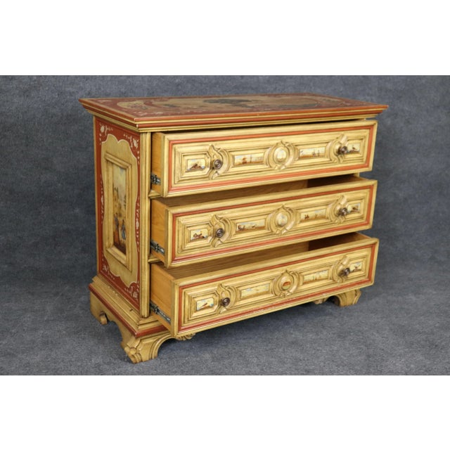Wood Venetian Pastural Paint Decorated Maitland Smith Attributed Dresser Commode For Sale - Image 7 of 12