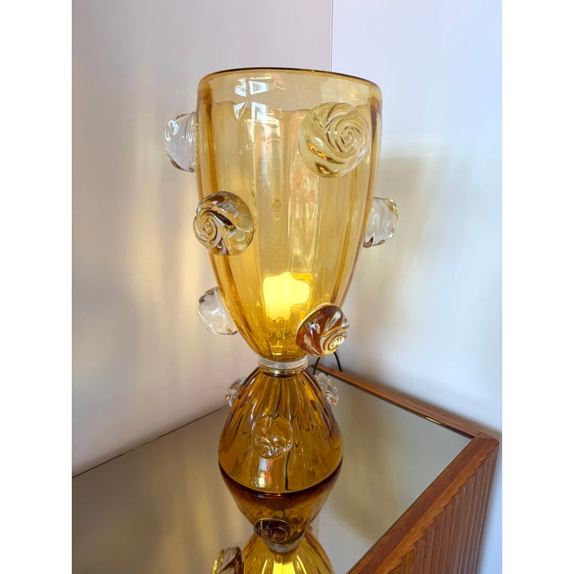 Amber Contemporary Pair of Murano Glass Vase Macaroons Lamps, Italy For Sale - Image 8 of 12
