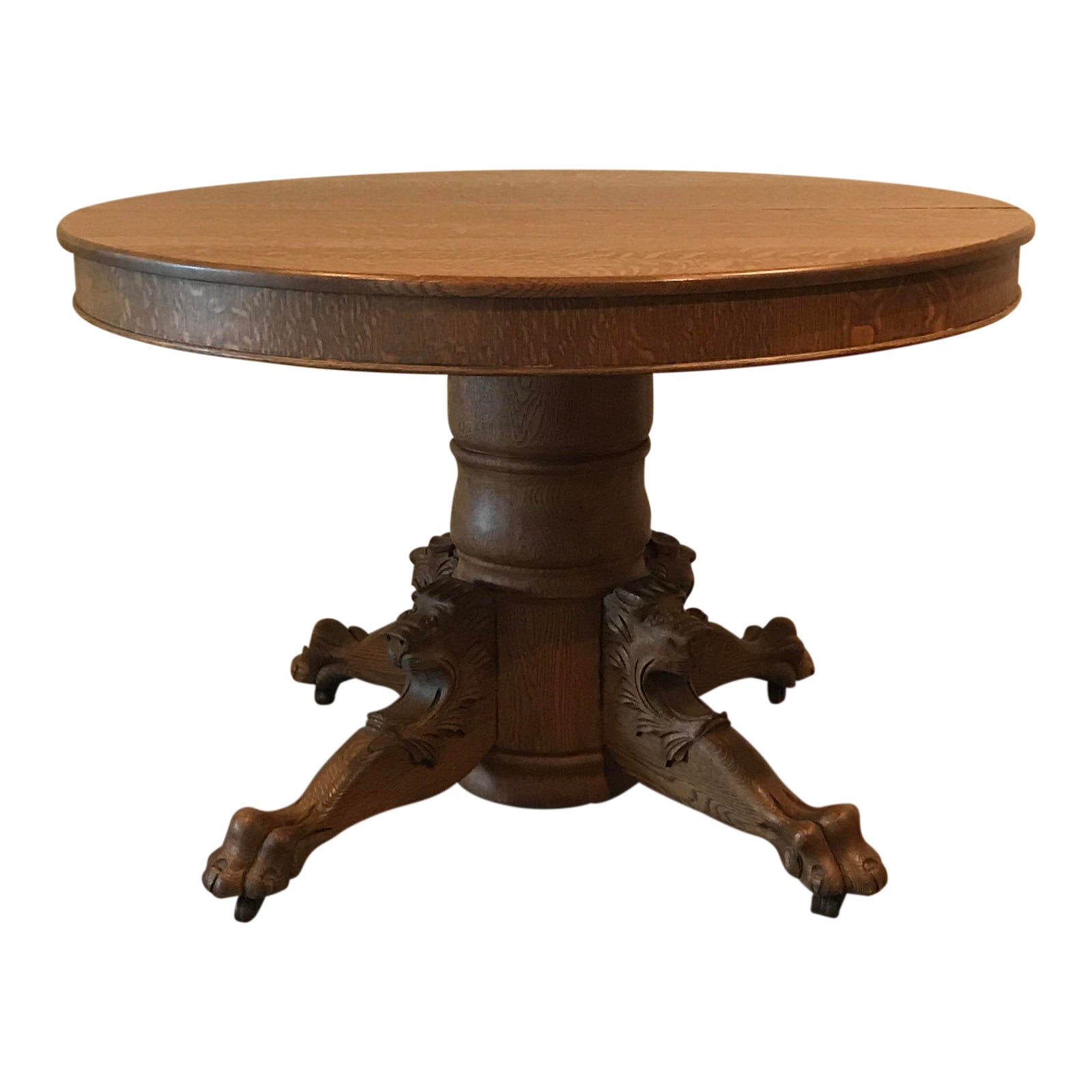Antique Claw Foot Lions Head Tiger Oak Pedestal Table Chairish