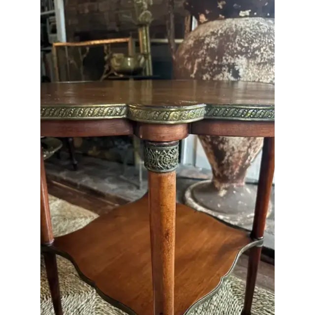 Mid-Century Modern Early Directoire Style Mahogany Table With Brass Mounts and a Clover Shaped Top, Signed For Sale - Image 3 of 11