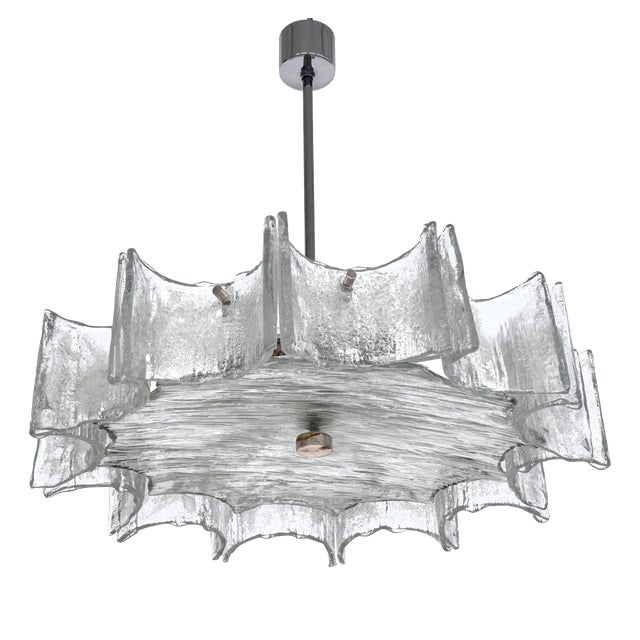 Large Ice Glass Chandelier by Kaiser Leuchten, 1970s For Sale