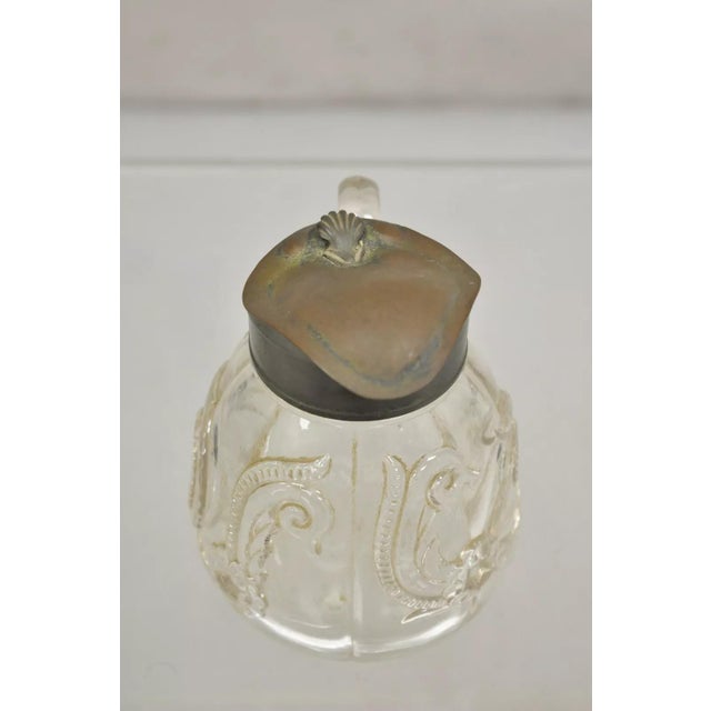 Antique American Art Nouveau Decorated Leaded Glass Creamer Syrup Pitcher For Sale - Image 10 of 11