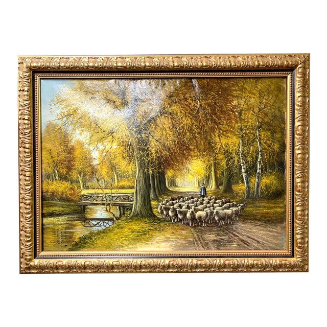 Vintage / Antique, 20th C. Continental, European Sheep Herder, Oil Painting! For Sale