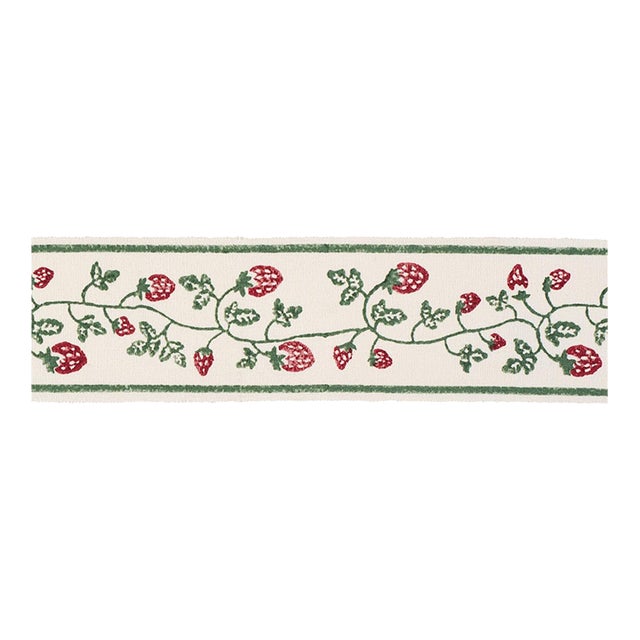SAMPLE - Schumacher x Molly Mahon Strawberry Trail Hand Block Trim In Dark Green For Sale