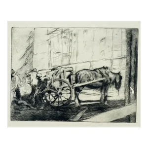 1920s Pal Fried Horse & Wagon With Workers Etching