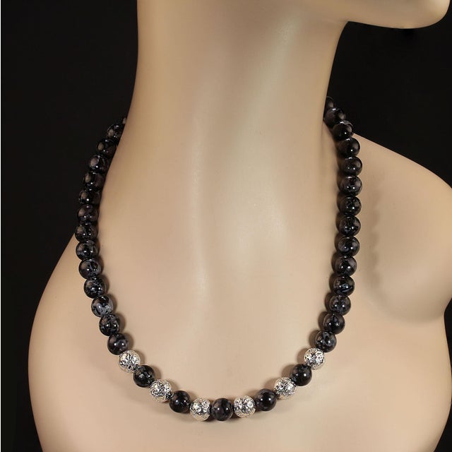 Ajd 19 Inch Unique Indigo Gabbro and Silver Washed Lava Rock Necklace For Sale In Raleigh - Image 6 of 6