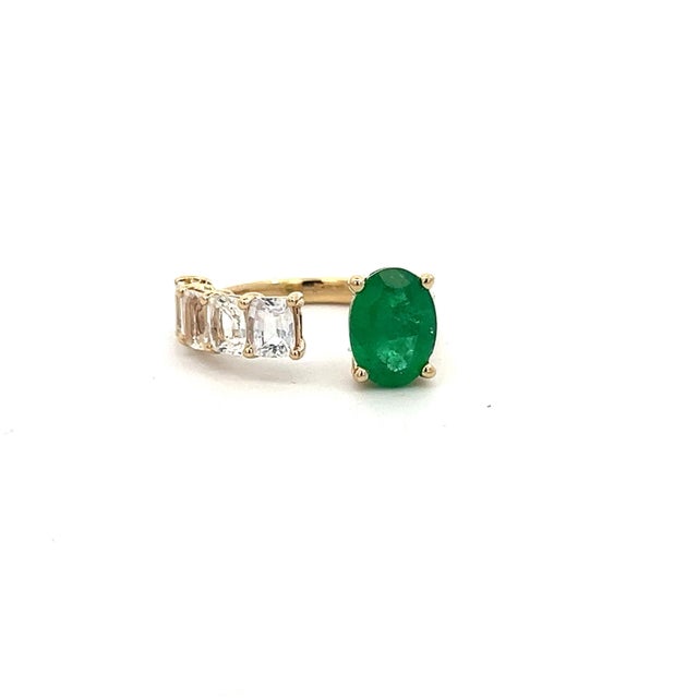 Green Natural Emerald and White Sapphire Ring 6.5 14k Y Gold 4.05 TCW Certified For Sale - Image 8 of 18