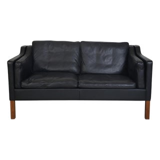 2212 Two-Seater Sofa in Black Leather by Børge Mogensen, 1980s For Sale