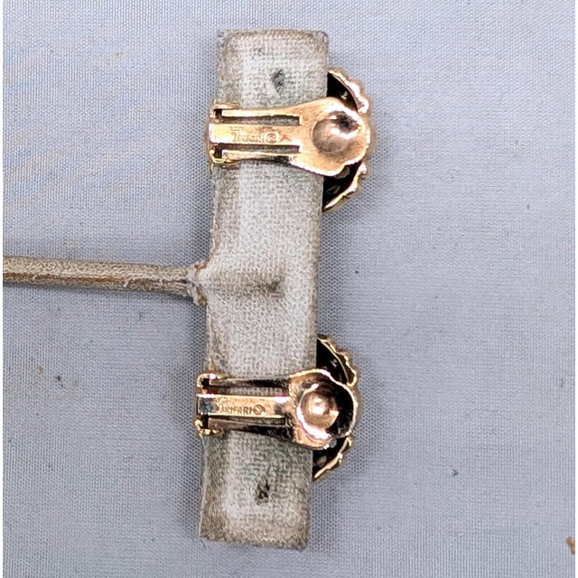 Metal Vintage 1954 Signed Crown Trifari Ad Piece Goldtone & Clear Rhinestone Flower Clip Earrings-2 Pieces For Sale - Image 7 of 8