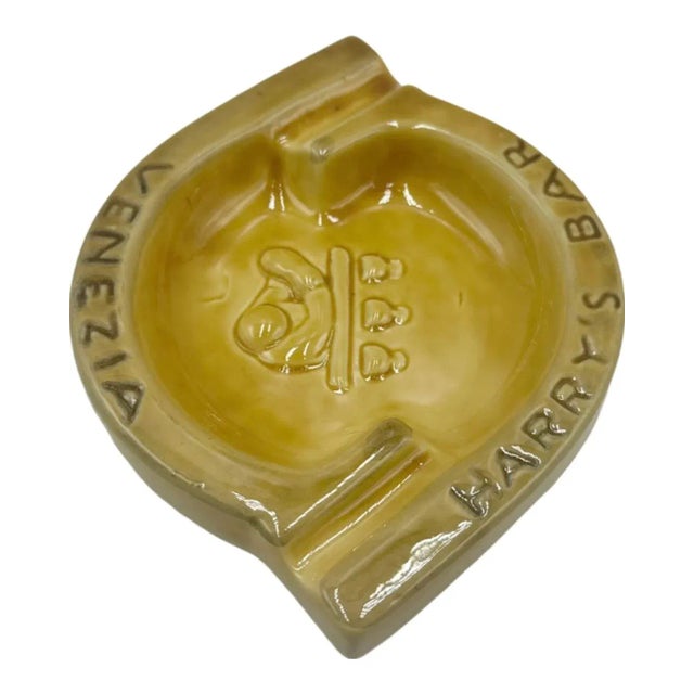 Mid-Century Modern Vintage Harry's Bar Venice Italy Ashtray Yellow Ceramic Dish For Sale - Image 3 of 12