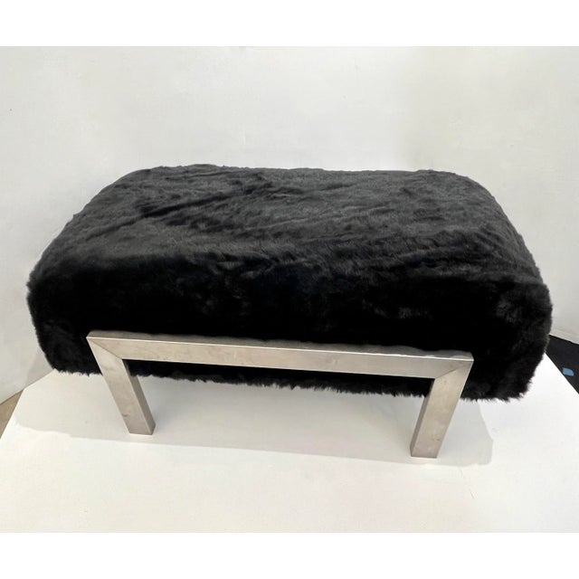 1970s 1970s Italian Vintage Black Faux Fur Steel Bed Stool Bench For Sale - Image 5 of 13