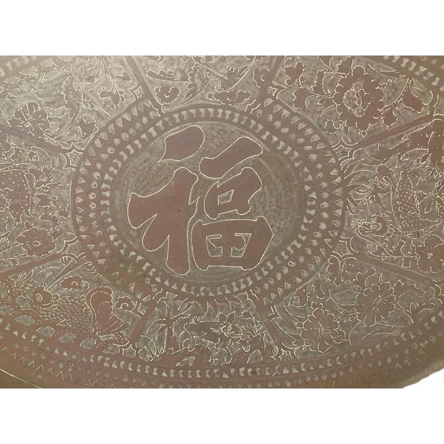 Brass Antique Hong Kong Brass Oval Large Hammered Tray For Sale - Image 8 of 9