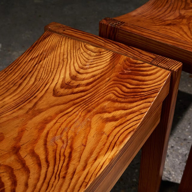 Pine Stools with Curved Seats, France, Set of 2 For Sale - Image 11 of 12