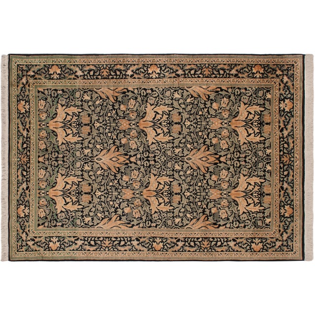 Black Shabby Chic 1990'sPak-Persian Black/Green Wool Rug - 4'0'' X 6'1'' For Sale - Image 8 of 9