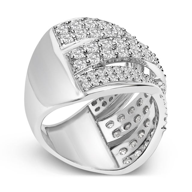Contemporary .925 Sterling Silver 2.00 Cttw Round-Cut Diamond Overlapping Bypass Band Ring (I-J Color, I2-I3 Clarity) - Ring - Size 9 For Sale - Image 3 of 6