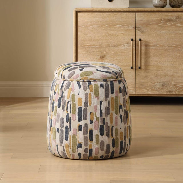 Add A Splash Of Color To Your Space With The Arem Ottoman. Its Upholstery Features Playful, Textured Cylanders In Tones Of...