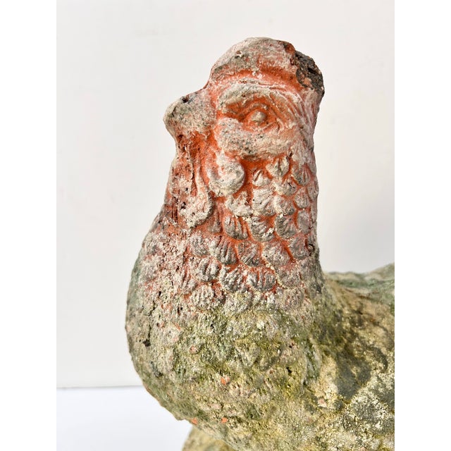 Farmhouse Vintage Moss-Covered Terracotta Rooster Garden Sculpture For Sale - Image 3 of 10