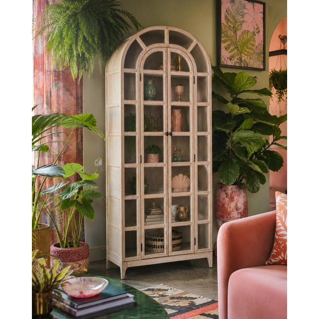 Beige Verona Arched Elm & Glass Bookcase For Sale - Image 8 of 8