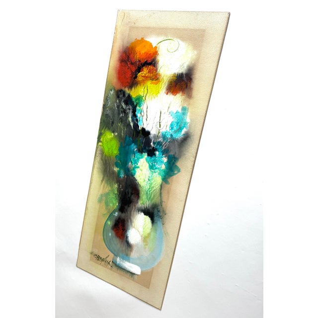 1940s Original Julio Carballosa Oil Painting Cuban Artist Abstract Still Life of Flowers in Vase For Sale - Image 9 of 12