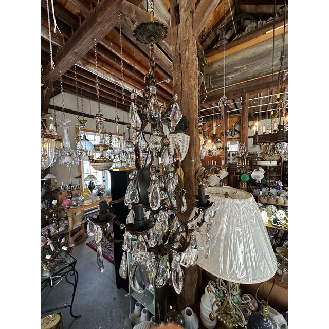 Vintage Ornate Six Arm Brass and Crystal Chandelier For Sale - Image 4 of 12