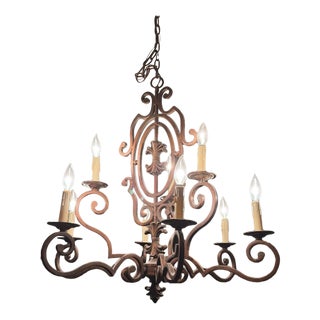 Spanish Revival Wrought Iron Chandelier For Sale