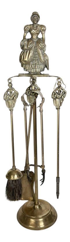 Brass Fireplace Tool Set, France, 1960s, Set of 5