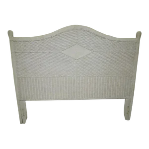 1990s White Wash Wicker Rattan Full Headboard Coral Bay Style