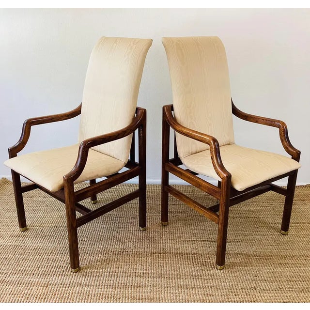 Henredon Vintage 1970s Henredon Mid Century Oak Wood Dining Chairs Set of 8 Campaign Style For Sale - Image 4 of 10