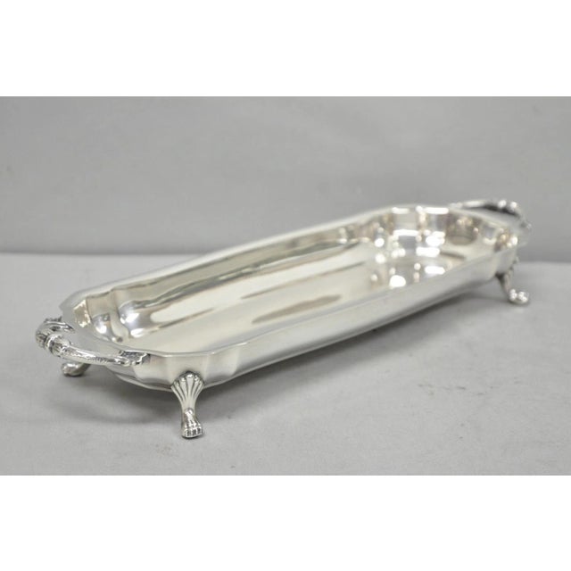 Vintage English Regency Silver Plated Paw Foot Scalloped Narrow Trinket Dish For Sale - Image 11 of 11