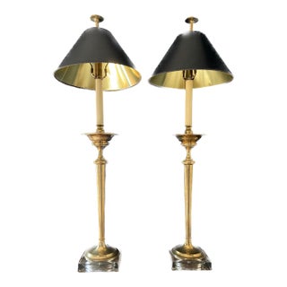 1970s Pair of Mid-Century Modern Italian Brass Buffet Lamps For Sale