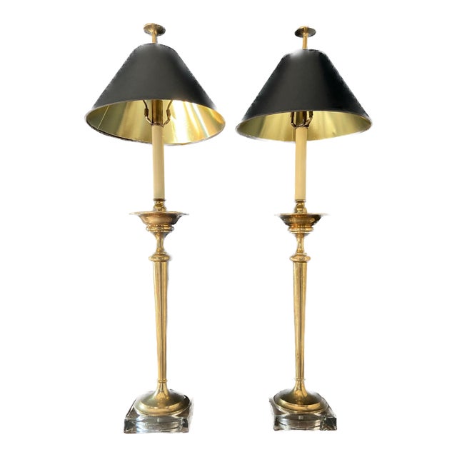 1970s Pair of Mid-Century Modern Italian Brass Buffet Lamps For Sale