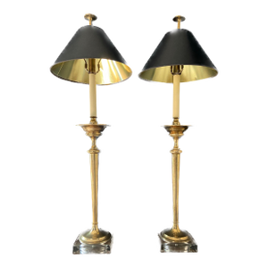 1970s Pair of Mid-Century Modern Italian Brass Buffet Lamps