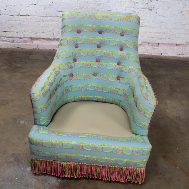 Mid-20th Century Traditional Art Deco Club or Lounge Chair Upholstered W/Beachy Fabric & Bullion Fringe For Sale - Image 12 of 18