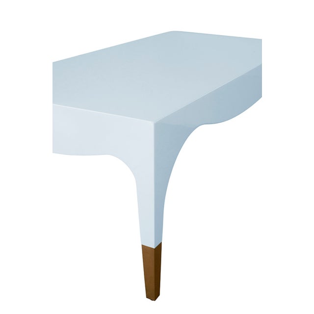 Worlds Away Matthew Izzo Home Medina Glossy Light Blue Coffee Table With Antique Brass Foot Caps For Sale - Image 4 of 9