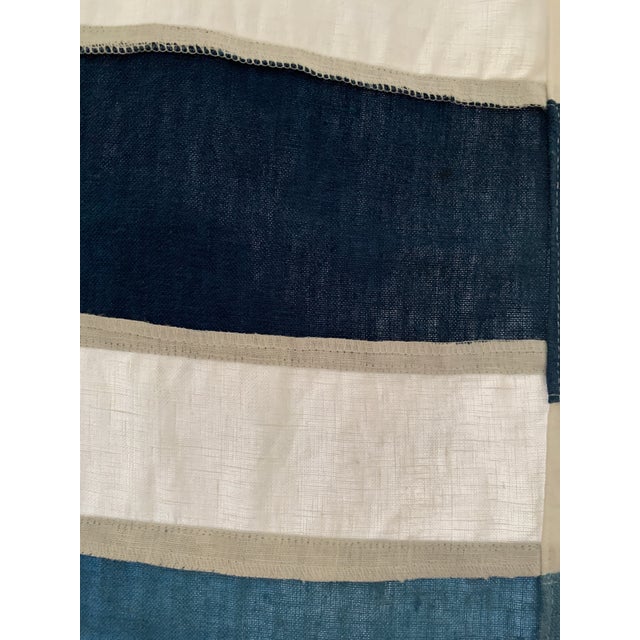 Patchwork Stripe Linen Window Panel — Natural Indigo Japanese Dyed For Sale In New York - Image 6 of 12