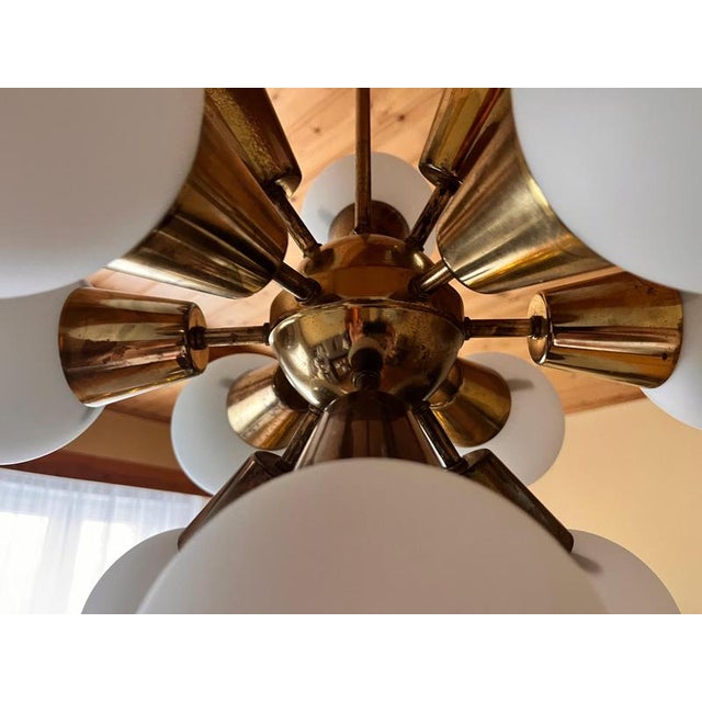 Space Age Brass Sputnik Chandelier attributed to Kamenicky Senov, 1970s For Sale - Image 4 of 9